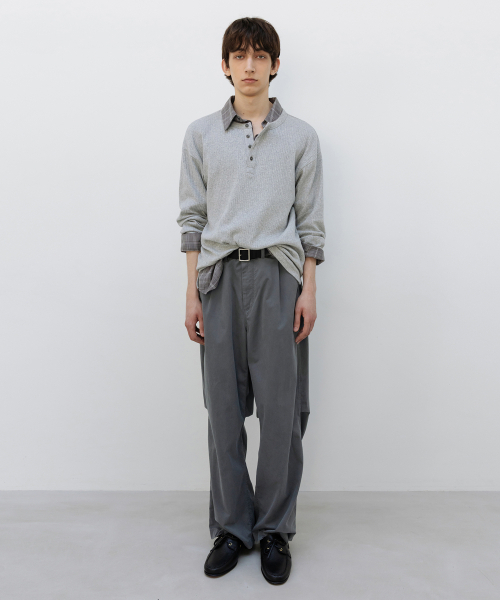 リブヘンリーネックロングスリーブメランジェグレー（Tシャツ