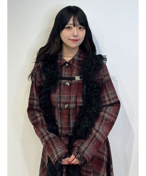 jouetie(ジュエティ)の「ステンカラーラインストーンショートジャケット【セットアップ対応】 春服 春アウター 入学式(テーラードジャケット・レディース・グレー/ブラウン/レッド・MEDIUM)」の12枚目の写真