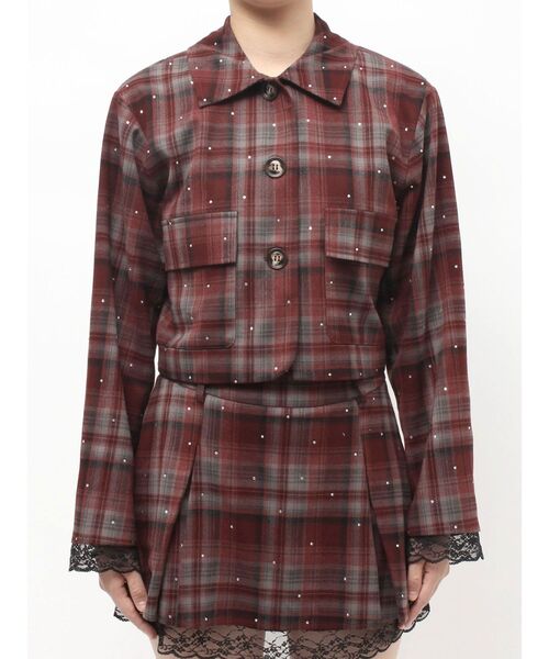 jouetie(ジュエティ)の「ステンカラーラインストーンショートジャケット【セットアップ対応】 春服 春アウター 入学式(テーラードジャケット・レディース・グレー/ブラウン/レッド・MEDIUM)」の20枚目の写真