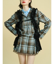 レディースのテーラードジャケット（ブラウン/茶色系・チェック柄