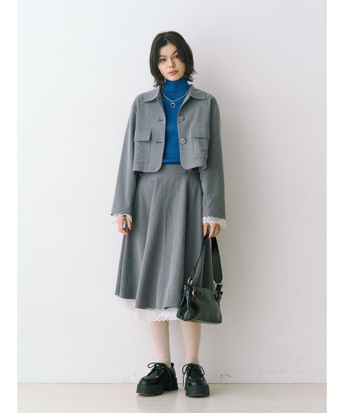 jouetie(ジュエティ)の「ステンカラーラインストーンショートジャケット【セットアップ対応】 春服 春アウター 入学式(テーラードジャケット・レディース・グレー/ブラウン/レッド・MEDIUM)」の10枚目の写真