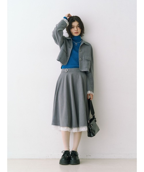 jouetie(ジュエティ)の「ステンカラーラインストーンショートジャケット【セットアップ対応】 春服 春アウター 入学式(テーラードジャケット・レディース・グレー/ブラウン/レッド・MEDIUM)」の11枚目の写真