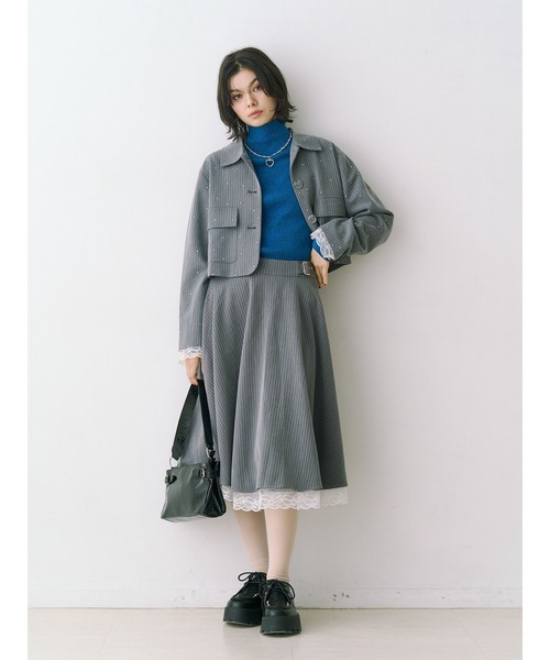 jouetie(ジュエティ)の「ステンカラーラインストーンショートジャケット【セットアップ対応】 春服 春アウター 入学式(テーラードジャケット・レディース・グレー/ブラウン/レッド・MEDIUM)」の9枚目の写真