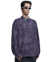 NOMANUAL | OVERDYED CHECK SHIRT - PURPLE(シャツ/ブラウス)