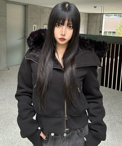 KsG（ケーエスジー）の「フェイクファージップアップジャケット（テーラードジャケット・レディース・ブラック/グレー・X-LARGE/MEDIUM/LARGE）」の4枚目の写真
