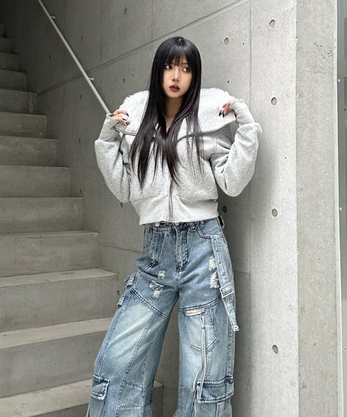 KsG（ケーエスジー）の「フェイクファージップアップジャケット（テーラードジャケット・レディース・ブラック/グレー・X-LARGE/MEDIUM/LARGE）」の7枚目の写真