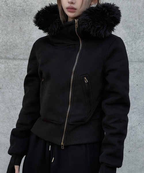KsG（ケーエスジー）の「フェイクファージップアップジャケット（テーラードジャケット・レディース・ブラック/グレー・X-LARGE/MEDIUM/LARGE）」の11枚目の写真
