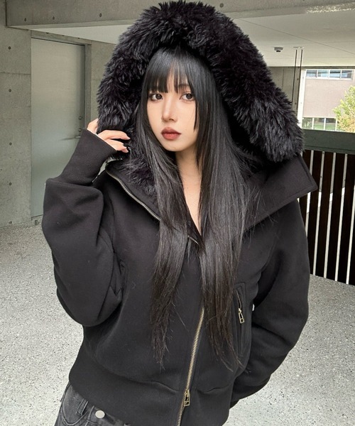KsG（ケーエスジー）の「フェイクファージップアップジャケット（テーラードジャケット・レディース・ブラック/グレー・X-LARGE/MEDIUM/LARGE）」の12枚目の写真