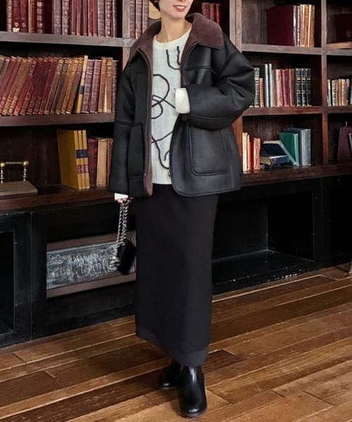 mysty woman（ミスティウーマン）の「裾配色タイトスカート　622296（スカート・レディース・ベージュ/ライトグレー/ブラック・FREE）」の7枚目の写真