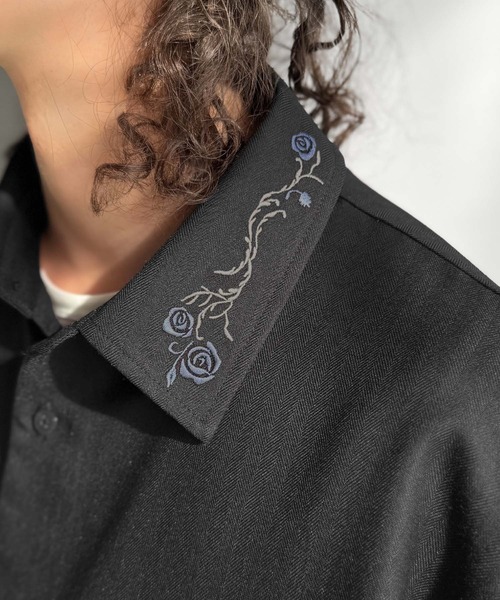 Classical Origin（クラシカルオリジン）の「「日常に溶け込む、魅せる服。」刺繍使い半袖シャツジャケット/Embroidery Design Shirt Jacket（シャツ/ブラウス・メンズ・グレー/ブラック・SMALL/MEDIUM/LARGE）」の6枚目の写真