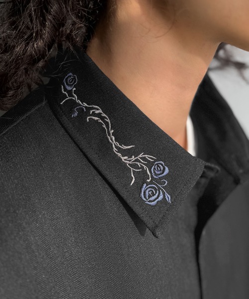 Classical Origin（クラシカルオリジン）の「「日常に溶け込む、魅せる服。」刺繍使い半袖シャツジャケット/Embroidery Design Shirt Jacket（シャツ/ブラウス・メンズ・グレー/ブラック・SMALL/MEDIUM/LARGE）」の5枚目の写真