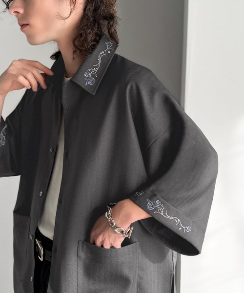 Classical Origin（クラシカルオリジン）の「「日常に溶け込む、魅せる服。」刺繍使い半袖シャツジャケット/Embroidery Design Shirt Jacket（シャツ/ブラウス・メンズ・グレー/ブラック・SMALL/MEDIUM/LARGE）」の13枚目の写真