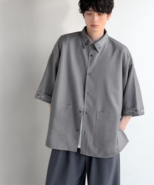 Classical Origin（クラシカルオリジン）の「「日常に溶け込む、魅せる服。」刺繍使い半袖シャツジャケット/Embroidery Design Shirt Jacket（シャツ/ブラウス・メンズ・グレー/ブラック・SMALL/MEDIUM/LARGE）」の21枚目の写真