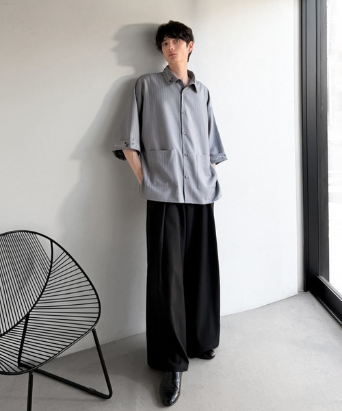 Classical Origin（クラシカルオリジン）の「「日常に溶け込む、魅せる服。」刺繍使い半袖シャツジャケット/Embroidery Design Shirt Jacket（シャツ/ブラウス・メンズ・グレー/ブラック・SMALL/MEDIUM/LARGE）」の19枚目の写真