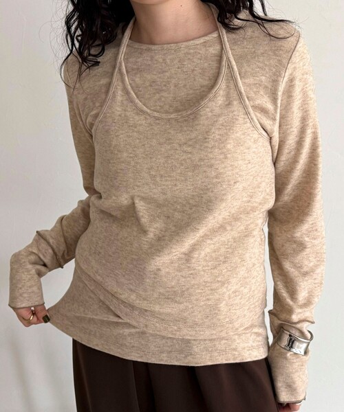fredy emue（フレディエミュ）の「ビスチェレイヤードロンTセット（Tシャツ/カットソー・レディース・ライトグリーン/ベージュ/チャコールグレー・38）」の3枚目の写真