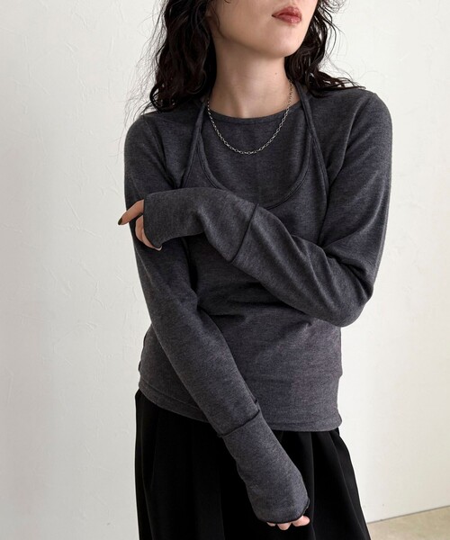 fredy emue（フレディエミュ）の「ビスチェレイヤードロンTセット（Tシャツ/カットソー・レディース・ライトグリーン/ベージュ/チャコールグレー・38）」の2枚目の写真