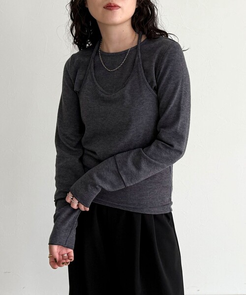 fredy emue（フレディエミュ）の「ビスチェレイヤードロンTセット（Tシャツ/カットソー・レディース・ライトグリーン/ベージュ/チャコールグレー・38）」の8枚目の写真