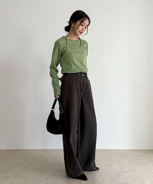 fredy emue（フレディエミュ）の「ビスチェレイヤードロンTセット（Tシャツ/カットソー・レディース・ライトグリーン/ベージュ/チャコールグレー・38）」の13枚目の写真