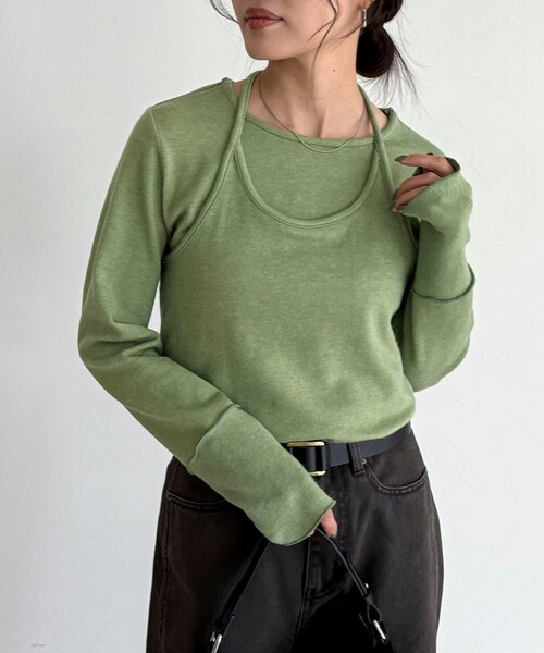 fredy emue（フレディエミュ）の「ビスチェレイヤードロンTセット（Tシャツ/カットソー・レディース・ライトグリーン/ベージュ/チャコールグレー・38）」の16枚目の写真