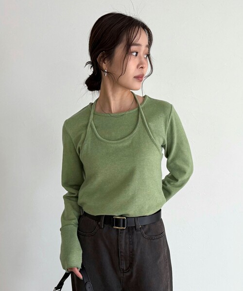 fredy emue（フレディエミュ）の「ビスチェレイヤードロンTセット（Tシャツ/カットソー・レディース・ライトグリーン/ベージュ/チャコールグレー・38）」の17枚目の写真