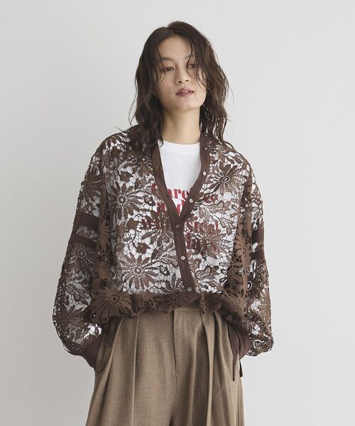 GARAGE OF GOOD CLOTHING（ガレージオブグッドクロージング）の「ライン入レースブラウス4（シャツ/ブラウス・レディース・ブラック/ホワイト/ブラウン・FREE）」の3枚目の写真