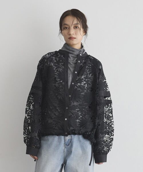 GARAGE OF GOOD CLOTHING（ガレージオブグッドクロージング）の「ライン入レースブラウス4（シャツ/ブラウス・レディース・ブラック/ホワイト/ブラウン・FREE）」の2枚目の写真