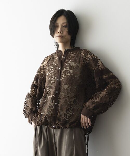 GARAGE OF GOOD CLOTHING（ガレージオブグッドクロージング）の「ライン入レースブラウス4（シャツ/ブラウス・レディース・ブラック/ホワイト/ブラウン・FREE）」の5枚目の写真