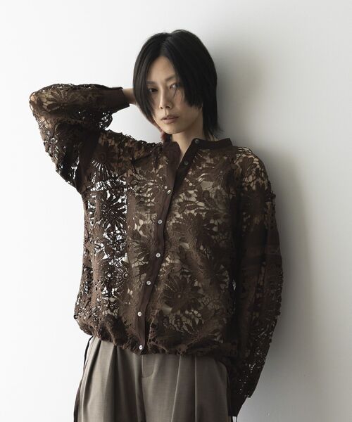 GARAGE OF GOOD CLOTHING（ガレージオブグッドクロージング）の「ライン入レースブラウス4（シャツ/ブラウス・レディース・ブラック/ホワイト/ブラウン・FREE）」の7枚目の写真