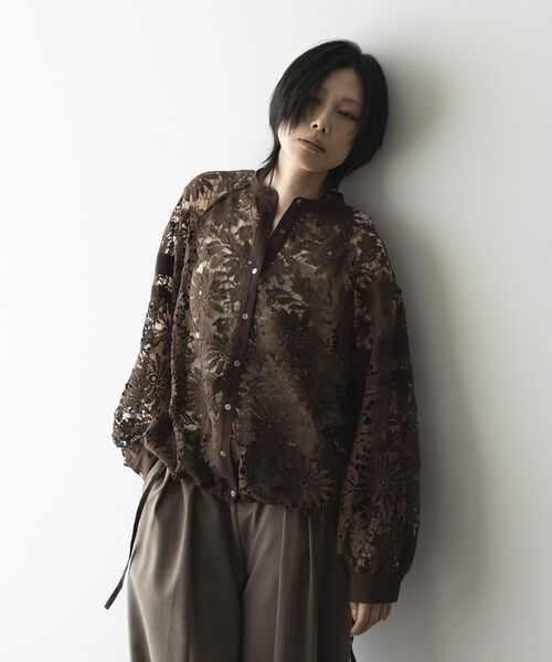 GARAGE OF GOOD CLOTHING（ガレージオブグッドクロージング）の「ライン入レースブラウス4（シャツ/ブラウス・レディース・ブラック/ホワイト/ブラウン・FREE）」の9枚目の写真