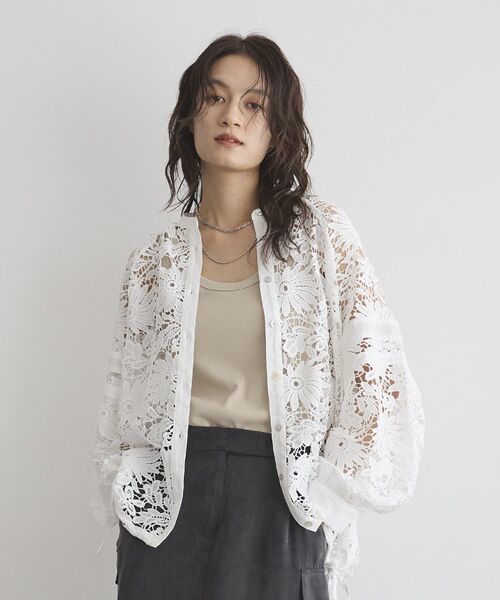 GARAGE OF GOOD CLOTHING（ガレージオブグッドクロージング）の「ライン入レースブラウス4（シャツ/ブラウス・レディース・ブラック/ホワイト/ブラウン・FREE）」の10枚目の写真