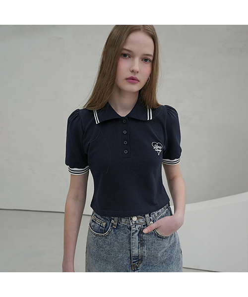 Vivacious(ビバシャス)の「Petit Collar Shirt - 4COL(ポロシャツ・レディース・ホワイト/グレー/ネイビー/チャコール・MEDIUM/SMALL)」の4枚目の写真