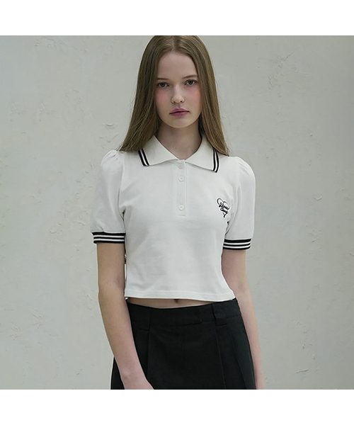 Vivacious(ビバシャス)の「Petit Collar Shirt - 4COL(ポロシャツ・レディース・ホワイト/グレー/ネイビー/チャコール・MEDIUM/SMALL)」の2枚目の写真