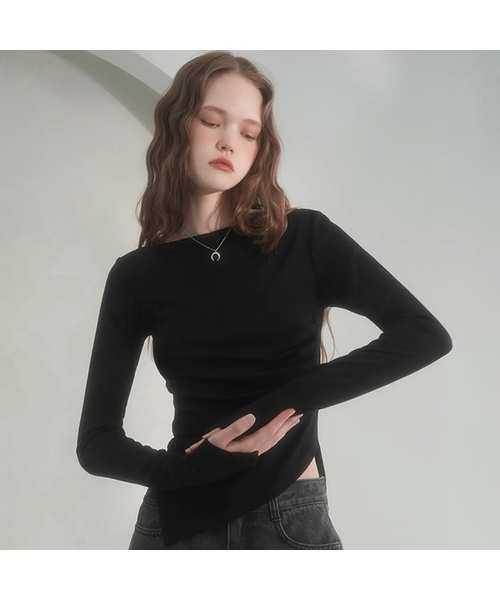 Vivacious(ビバシャス)の「V Drape Long Sleeve - 3COL(Tシャツ/カットソー・レディース・ブラック/アイボリー/チャコール・SMALL/MEDIUM/LARGE)」の1枚目の写真