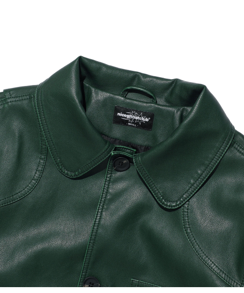 NICE GHOST CLUB(ナイスゴーストクラブ)の「PU LEATHER WORK CAR COAT_GREEN(NG2FFUB840A)(ライダースジャケット・レディース・グリーン・SMALL/MEDIUM/LARGE)」の3枚目の写真