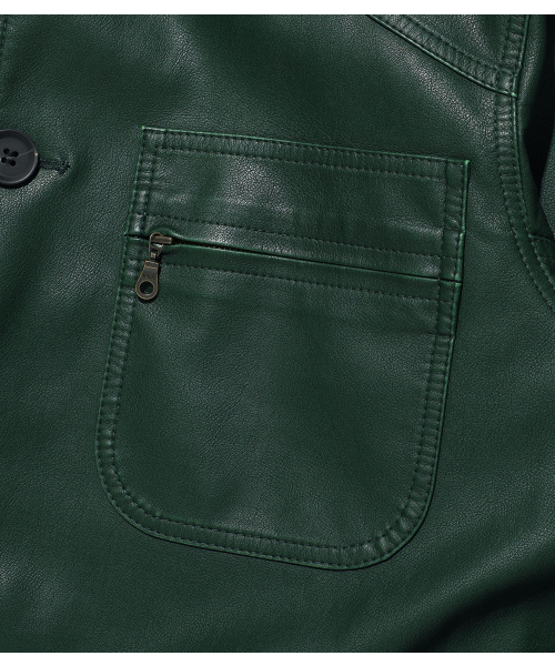 NICE GHOST CLUB(ナイスゴーストクラブ)の「PU LEATHER WORK CAR COAT_GREEN(NG2FFUB840A)(ライダースジャケット・レディース・グリーン・SMALL/MEDIUM/LARGE)」の4枚目の写真