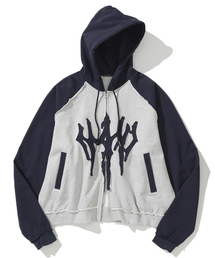 NOT4NERD(�m�b�g�t�H�[�i�[�h)��N4ND Trident Logo Raglan Hood Zip Up - Navy(�p�[�J�[)