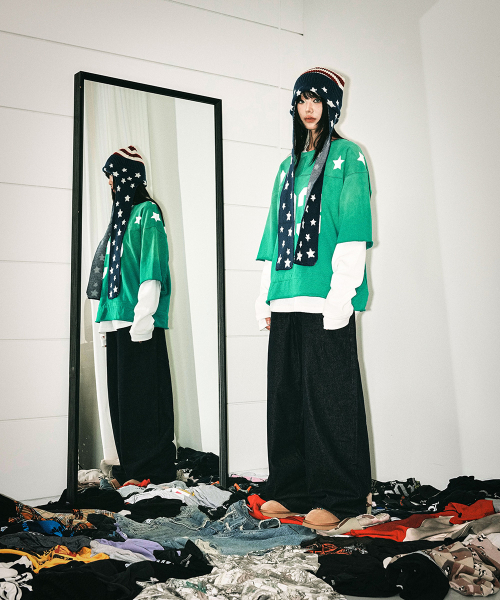 SCHISM INDUCING（スキズムインデューシング）の「FOOTBALL TEE GREEN（Tシャツ/カットソー・レディース・その他・MEDIUM/LARGE）」の3枚目の写真