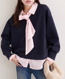 natural couture | ボウタイ付きシャツレイヤードプルオーバー(スウェット)