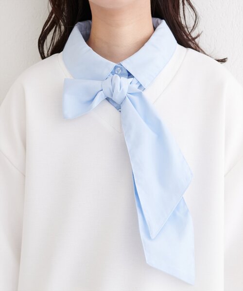 natural couture（ナチュラルクチュール）の「ボウタイ付きシャツレイヤードプルオーバー（スウェット・レディース・オフホワイト/グレー/ネイビー・FREE）」の14枚目の写真