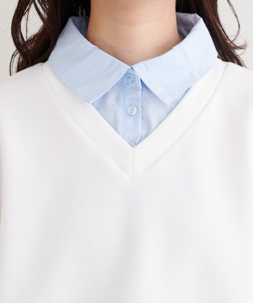 natural couture（ナチュラルクチュール）の「ボウタイ付きシャツレイヤードプルオーバー（スウェット・レディース・オフホワイト/グレー/ネイビー・FREE）」の15枚目の写真