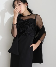 袖あり&ロング タイト 同窓会 成人式 フラワーモチーフ シアージレ2点セット お呼ばれ 結婚式 二次会 フォーマル オケージョンドレス パーティー ドレス
