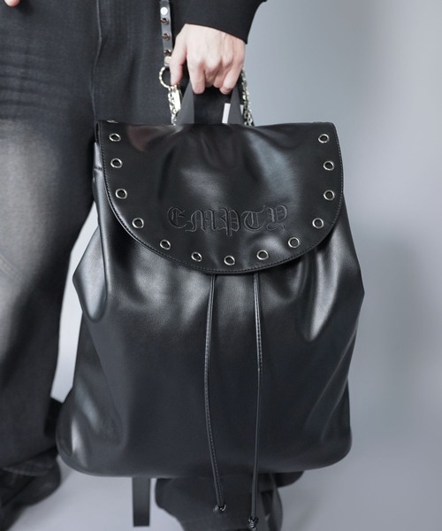 SPINNS（スピンズ）の「合皮ナップサック/刺繍ロゴ/ハトメ/大容量リュック/ユニセックス（バックパック/リュック・メンズ・ブラック・ONESIZE）」の15枚目の写真