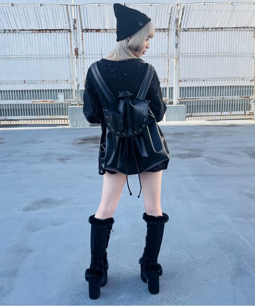 SPINNS（スピンズ）の「合皮ナップサック/刺繍ロゴ/ハトメ/大容量リュック/ユニセックス（バックパック/リュック・メンズ・ブラック・ONESIZE）」の10枚目の写真