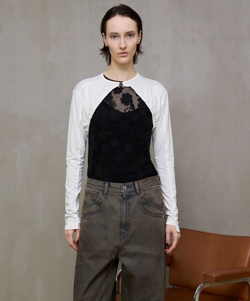 MAISON SPECIAL(メゾンスペシャル)の「Piercing Ring Short Bolero/ピアスリングショートボレロ(カーディガン/ボレロ・レディース・ホワイト/ブルー/チャコールグレー・FREE)」の10枚目の写真