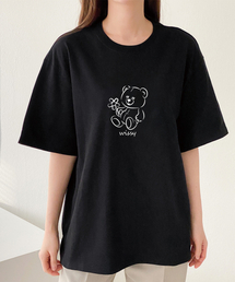 フラワーベア 半袖Tシャツ (WS022) ブラック