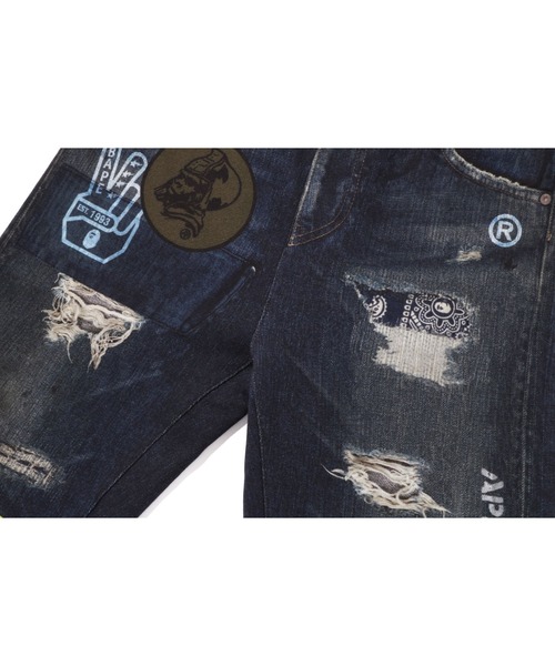 A BATHING APE(アベイシングエイプ)の「BAPE EMBLEM DENIM PRINT SWEAT PANTS(スウェットパンツ・キッズ・ネイビー・150/160)」の3枚目の写真