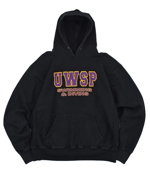 LABORATORY R(ラボラトリーアール)の「【USED】90’s EAGLE USA “UWSP SWIMMIG & DIVING” リバースタイプ フーディ USA製(パーカー・メンズ・ブラック・X-LARGE)」の1枚目の写真