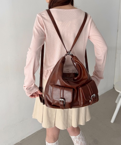 Loueme(ルエム)の「ダブルポケット3WAYショルダーバッグ(ショルダーバッグ・レディース・ブラック/ブラウン/ライトブルー/ピンク/アイボリー・FREE)」の11枚目の写真
