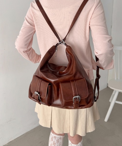 Loueme(ルエム)の「ダブルポケット3WAYショルダーバッグ(ショルダーバッグ・レディース・ブラック/ブラウン/ライトブルー/ピンク/アイボリー・FREE)」の12枚目の写真