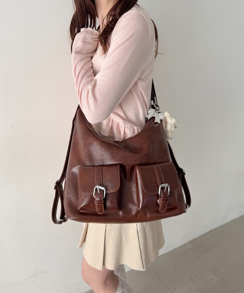 Loueme(ルエム)の「ダブルポケット3WAYショルダーバッグ(ショルダーバッグ・レディース・ブラック/ブラウン/ライトブルー/ピンク/アイボリー・FREE)」の13枚目の写真